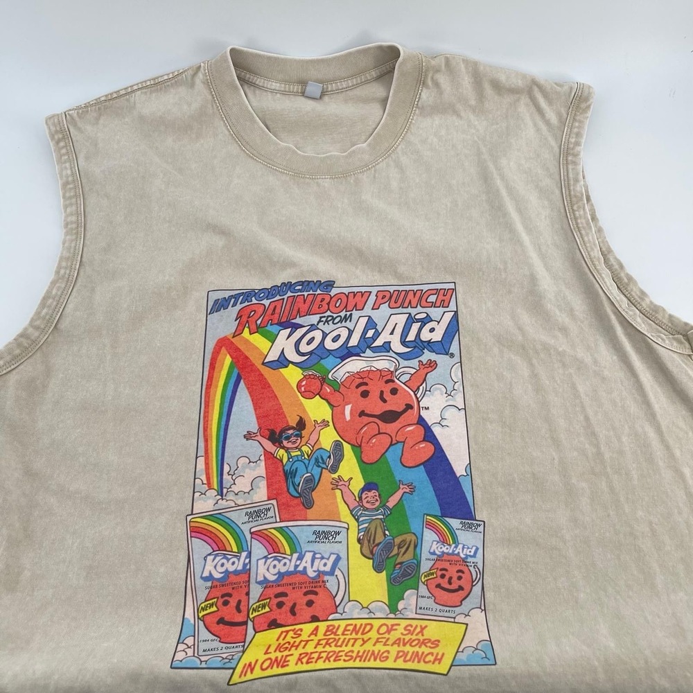 Vintage 80's Rainbow Punch Kool Aid Packet Tank Top Shirt 2XL